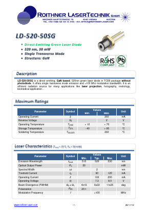LD-520-50SG Datasheet PDF Roithner LaserTechnik GmbH