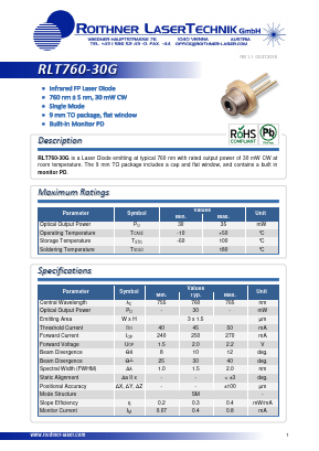 RLT760-30G Datasheet PDF Roithner LaserTechnik GmbH
