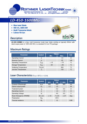 LD-450-1600MG Datasheet PDF Roithner LaserTechnik GmbH