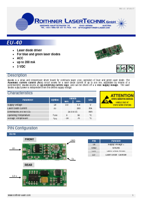 EU-40 Datasheet PDF Roithner LaserTechnik GmbH