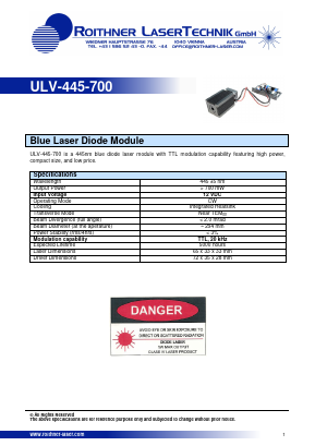 ULV-445-700 Datasheet PDF Roithner LaserTechnik GmbH