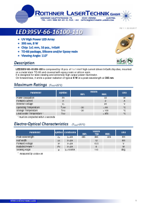 LED395V-66-16100-110 Datasheet PDF Roithner LaserTechnik GmbH