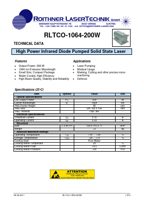 RLTCO-1064-200W Datasheet PDF Roithner LaserTechnik GmbH