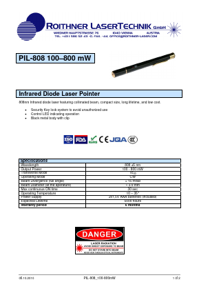 PIL-808 Datasheet PDF Roithner LaserTechnik GmbH