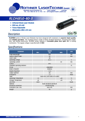 RLDH850-40-3 Datasheet PDF Roithner LaserTechnik GmbH