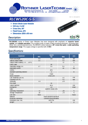 RLCW520C-5-5 Datasheet PDF Roithner LaserTechnik GmbH
