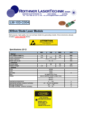 LM-103-C004 Datasheet PDF Roithner LaserTechnik GmbH