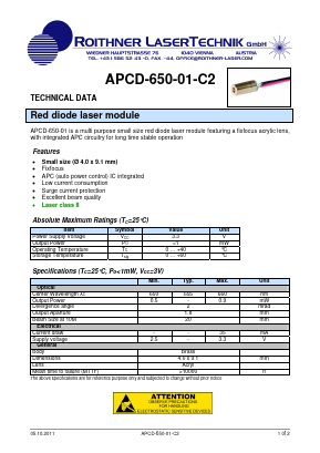 APCD-650-01-C2 Datasheet PDF Roithner LaserTechnik GmbH
