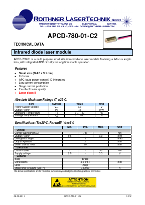 APCD-780-01-C2 Datasheet PDF Roithner LaserTechnik GmbH