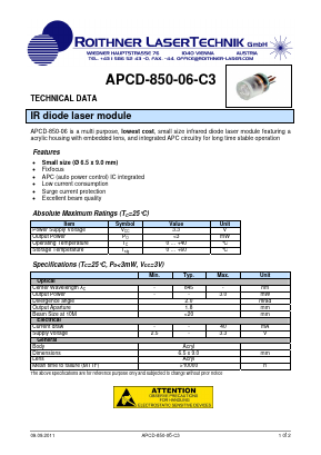 APCD-850-06-C3 Datasheet PDF Roithner LaserTechnik GmbH