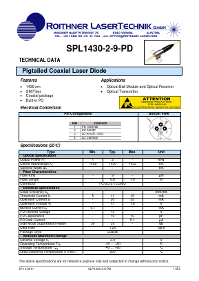 SPL1430-2-9-PD Datasheet PDF Roithner LaserTechnik GmbH