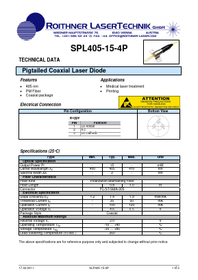 SPL405-15-4P Datasheet PDF Roithner LaserTechnik GmbH