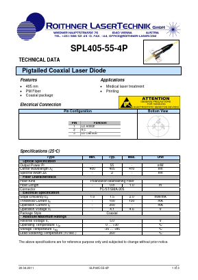 SPL405-55-4P Datasheet PDF Roithner LaserTechnik GmbH