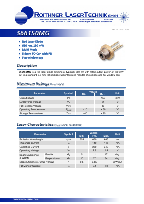 S66150MG Datasheet PDF Roithner LaserTechnik GmbH