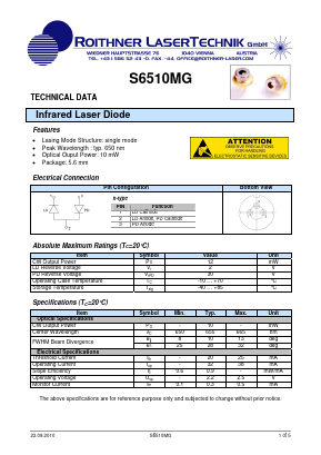 S6510MG Datasheet PDF Roithner LaserTechnik GmbH