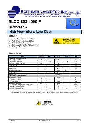 RLCO-808-1000-F Datasheet PDF Roithner LaserTechnik GmbH