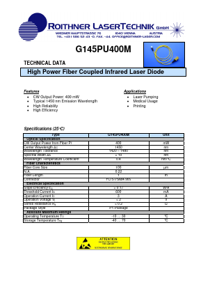G145PU400M Datasheet PDF Roithner LaserTechnik GmbH