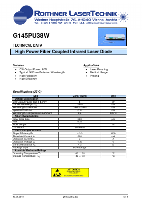 G145PU38W Datasheet PDF Roithner LaserTechnik GmbH
