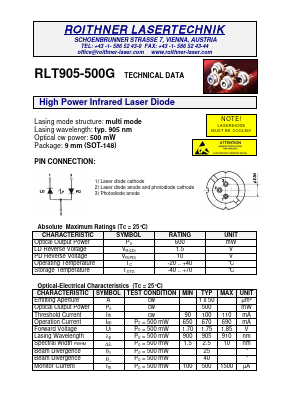 RLT905-500G Datasheet PDF Roithner LaserTechnik GmbH