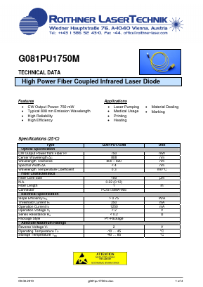 G081PU1750M Datasheet PDF Roithner LaserTechnik GmbH
