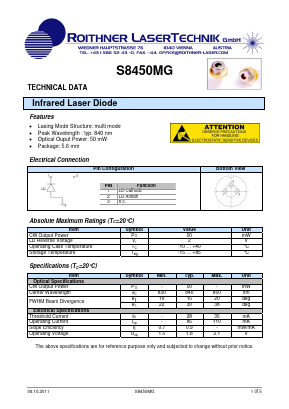 S8450MG Datasheet PDF Roithner LaserTechnik GmbH