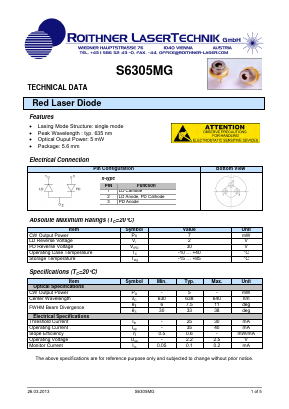 S6305MG Datasheet PDF Roithner LaserTechnik GmbH