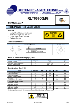 RLT66100MG Datasheet PDF Roithner LaserTechnik GmbH