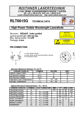 RLT6615G Datasheet PDF Roithner LaserTechnik GmbH