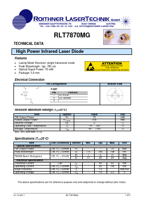RLT7870MG Datasheet PDF Roithner LaserTechnik GmbH