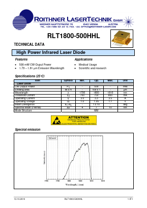 RLT1800-500HHL Datasheet PDF Roithner LaserTechnik GmbH