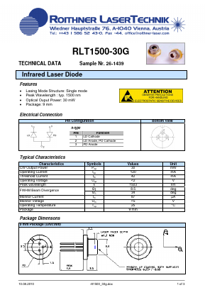 RLT1500-30G Datasheet PDF Roithner LaserTechnik GmbH