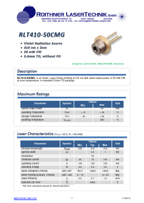 RLT410-50CMG Datasheet PDF Roithner LaserTechnik GmbH