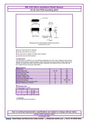 MS-104-1 Datasheet PDF Reed Relays and Electronics