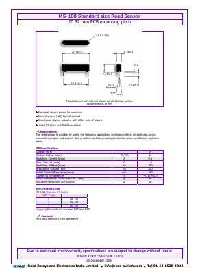 MS-108-3 Datasheet PDF Reed Relays and Electronics