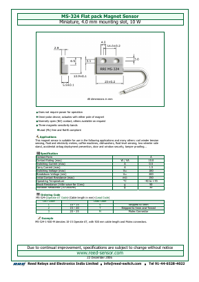 MS-324-3 Datasheet PDF Reed Relays and Electronics