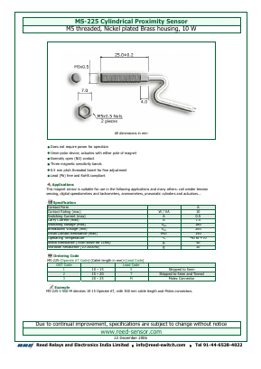MS-225 Datasheet PDF Reed Relays and Electronics