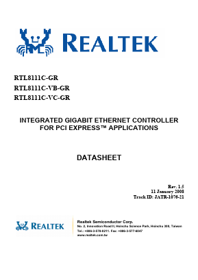 RTL8111C-VC-GR Datasheet PDF Realtek Semiconductor
