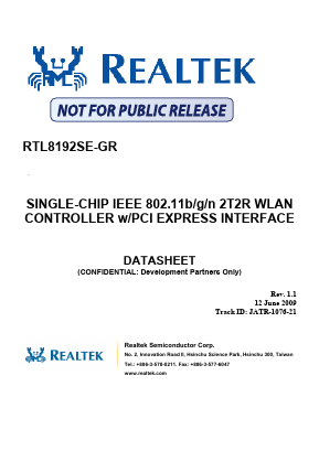 RTL8192SE Datasheet PDF Realtek Semiconductor