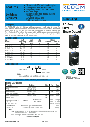 R-78BXX-1.0 Datasheet PDF RECOM Electronic GmbH