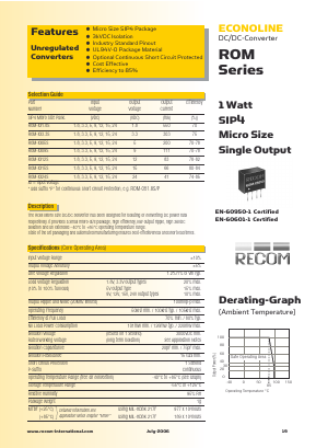 ROM-12S Datasheet PDF RECOM Electronic GmbH