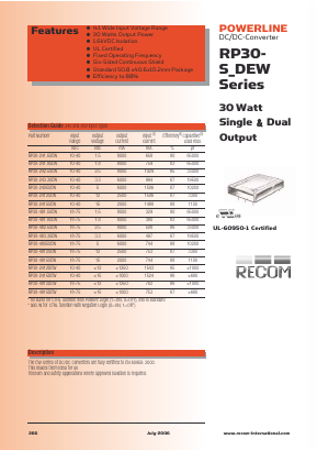 RP30-4812SEW Datasheet PDF RECOM Electronic GmbH