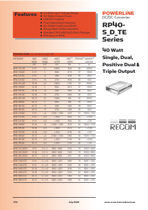 RP40-2405DE Datasheet PDF RECOM Electronic GmbH