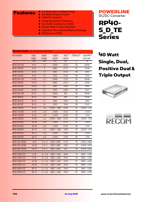 RP40-123.315DE Datasheet PDF RECOM Electronic GmbH
