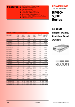 RP60-4805DE Datasheet PDF RECOM Electronic GmbH