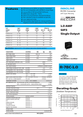 R-78C9.0-1.0 Datasheet PDF RECOM Electronic GmbH