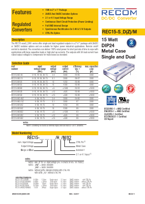 REC15-XX12D Datasheet PDF RECOM Electronic GmbH