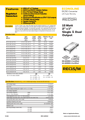 REC15-1205D/H2/M Datasheet PDF RECOM Electronic GmbH