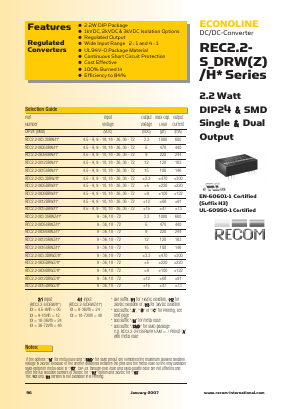 REC2.2-4805DRW/H2BM Datasheet PDF RECOM Electronic GmbH