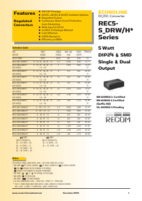 REC5-1212SRWH2 Datasheet PDF RECOM Electronic GmbH