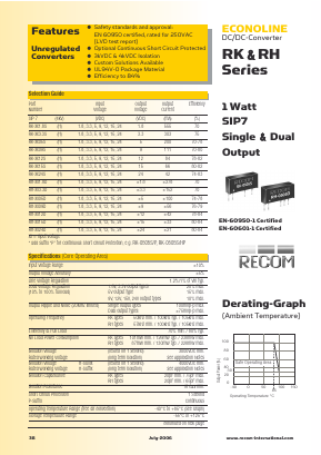 RH-0505D Datasheet PDF RECOM Electronic GmbH